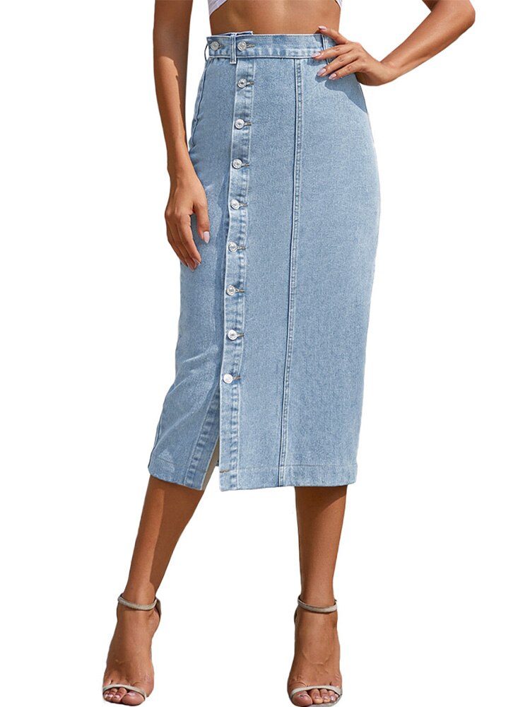 single Breasted Women Side Denim Skirt