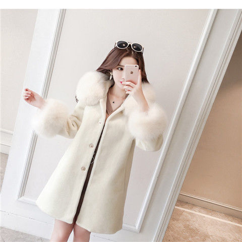 Winter New Women's Warm Fur Coat, Faux Fur Faux Fur Hooded Mid-length