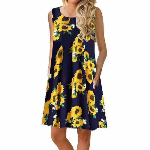 Women's Casual Floral Print Sleeveless Tank Dress 