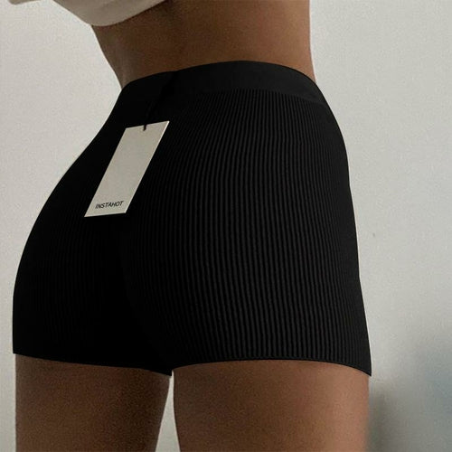 White Black High Waist Women Knitted Biker Bodycon Shorts