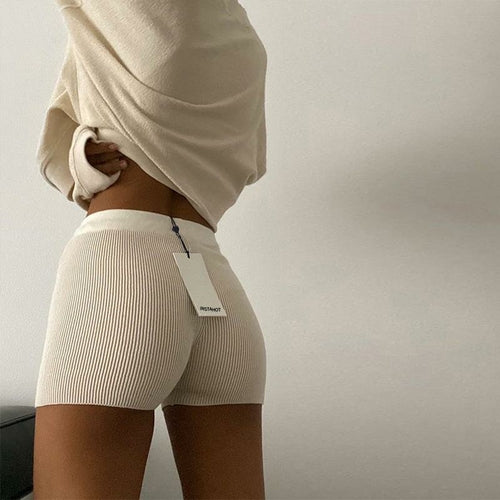 White Black High Waist Women Knitted Biker Bodycon Shorts