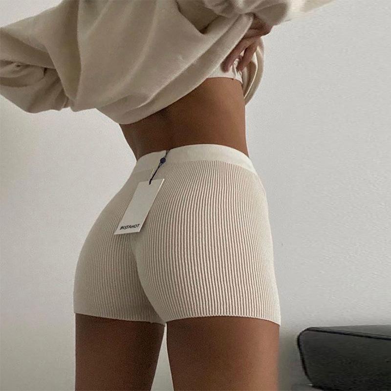 White Black High Waist Women Knitted Biker Bodycon Shorts