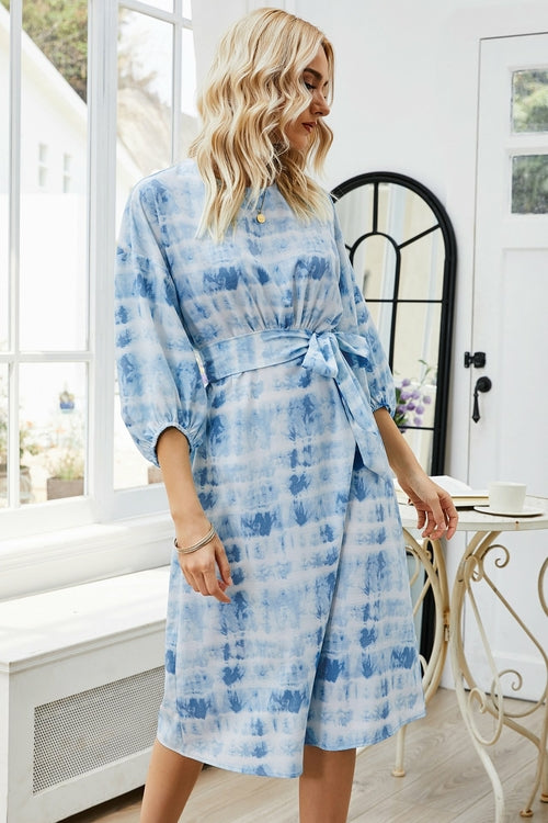 Drop Shoulder Tie Dye Belted Dress