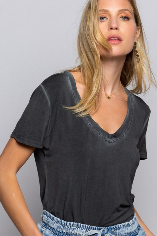 Stone Wash V Neck Shirt