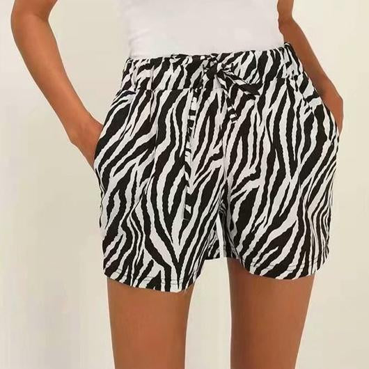 Elastic Waist Fitness Bottoms Fashion Pocket Shorts Mujer Zebra