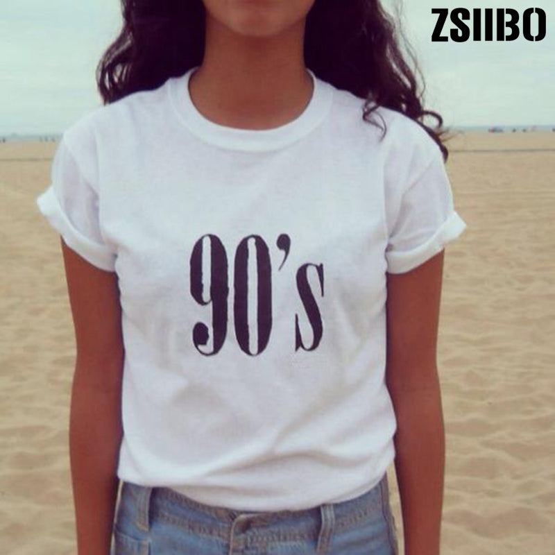90's Letters Women T shirt Casual Funny tshirts For Lady Top Tee