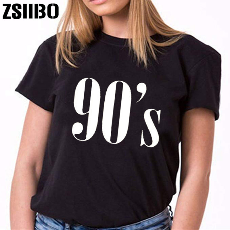 90's Letters Women T shirt Casual Funny tshirts For Lady Top Tee