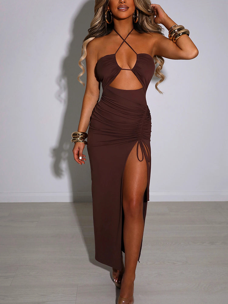 Articat Sleeveless Sexy Female Midi Backless Dresses Slim Night Club