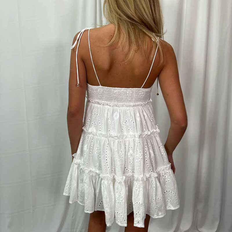 White Eyelet Dress Layered Ruffle Summer Dress