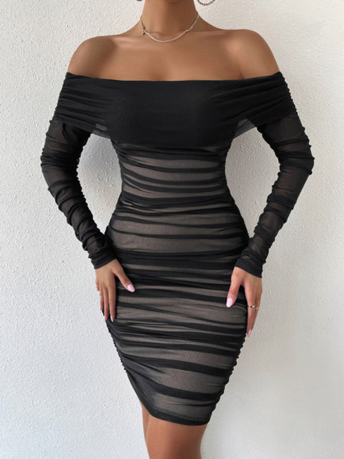 Dressmecb Off Shoulder Mesh Party Dress Women Clothing Sexy Club