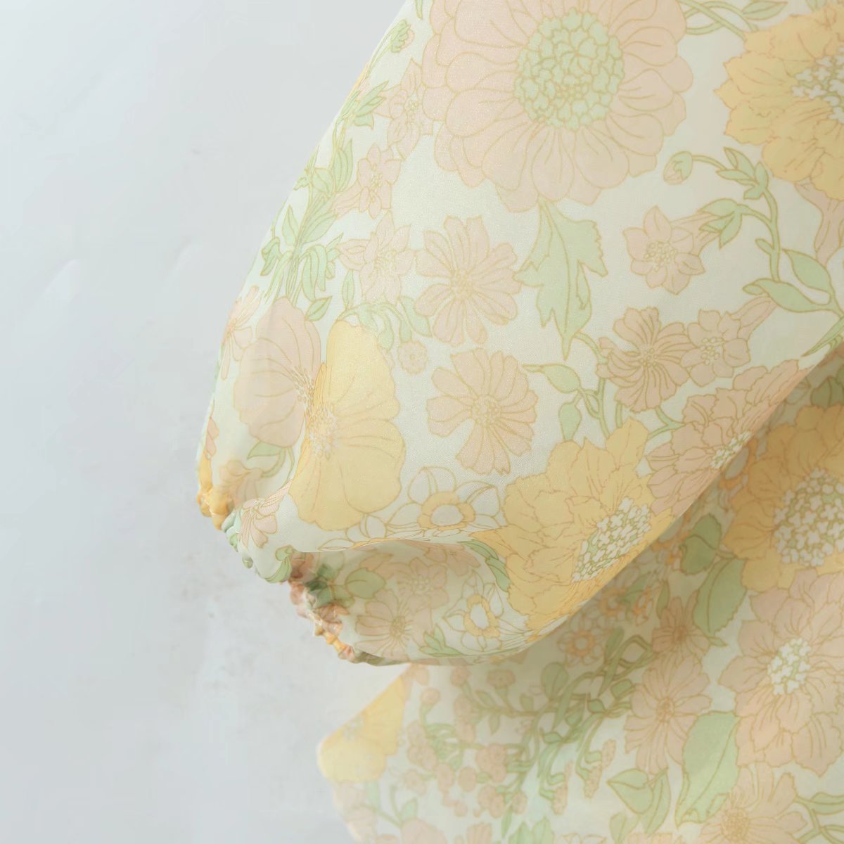 yellow Floral Print Organza Ball Gown Dress