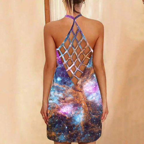 Casual Printed sexy hollow halterneck slim dress