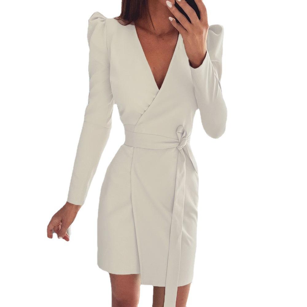 Women V Neck Solid Dress