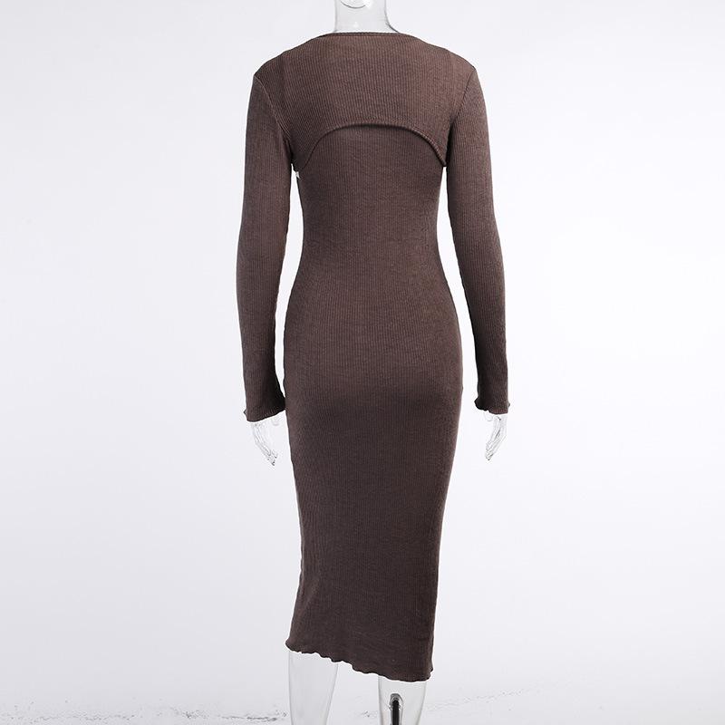  Women 2 Piece Outfits Solid Color Bodycon Midi Dress Pullover Set