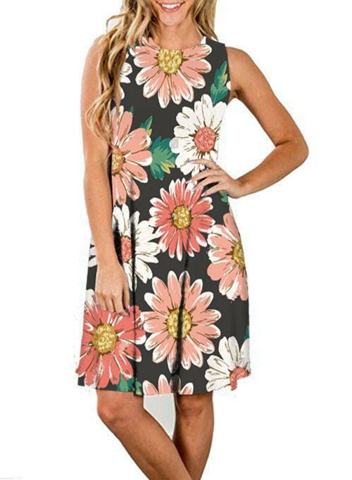 Women's Casual Floral Print Sleeveless Tank Dress 