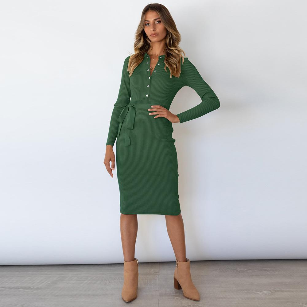 Women's Ribbed Long Sleeve Sweater Dress High Neck Slim Fit Knitted