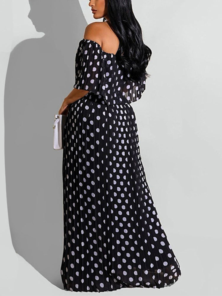 Off Shoulder Polka Dot Printed Maxi Dress