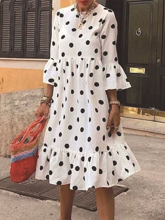 Polka Dot Ruffle Party Dress Summer Casual A-Line Dress