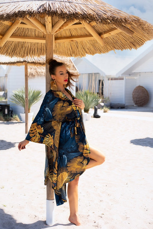 Strandmantel Kimono Clairee Aquareel Kollektion Blau + Golden